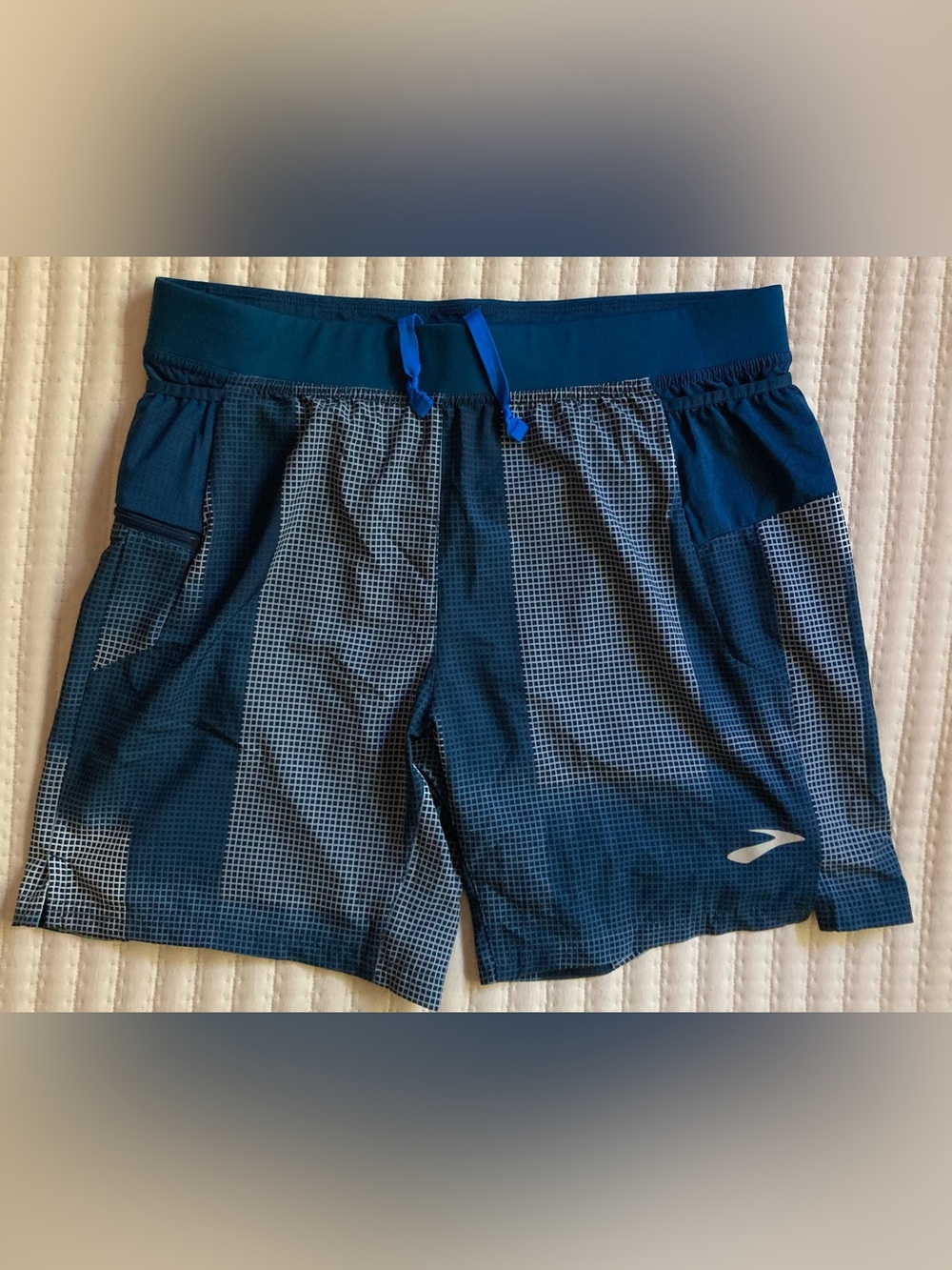 Brooks Sherpa 2-in-1 Running Shorts Mens Medium Blue 7" Lined Drawstring Pockets